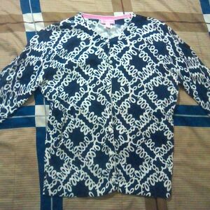 Lilly Pulitzer Navy and White Patterned Women's Cardigan  Sweater Size S